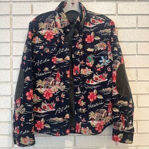 Authier Shirt Jacket Blue Tropical Aloha Hawaii Rare Shacket size 42/US 6 small